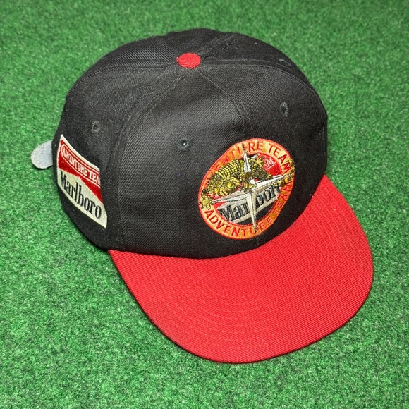 Vintage 90s Marlboro Adventure Team Cigarette Grunge Strapback Cap Hat - Picture 1 of 7